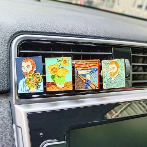 Creative Mini Oil Painting Car Air Freshener Vent Clip Enamel Oil Painting Sunflower Car Accessories Interior Vintage Auto Decor