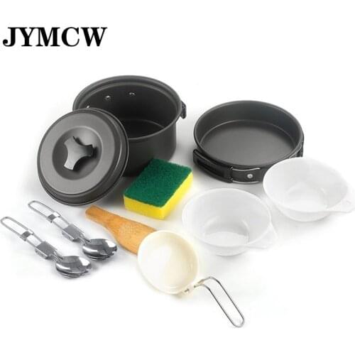 Camping cookware, hiker’s kitchen utensils, cookware, frying pan, bowl and spoon, outdoor picnic supplies for 1-2 people