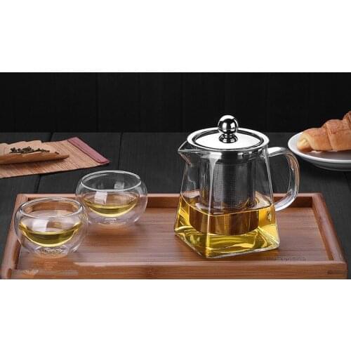 1PC 350ml Borosilicate Glass Square Teapot With Stainless Steel Infuser Strainer Heat Resistant Loose Leaf Tea Pot Kettle JM 005