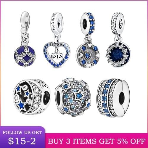 LByzHan 2019 Winter New 100% Real 92 5 Beads Blue Sky Sparkling Star Charms fit Original 3mm Bracelet Women DIY Jewelry