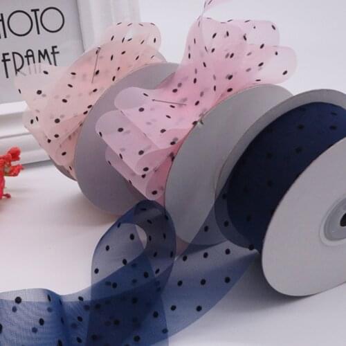 High Quality 4cm (50 Yards/lot) Printed Organza Dots Ribbon DIY Wedding Party Home Decor Christmas Handmade Gift Wrapping Ribbon