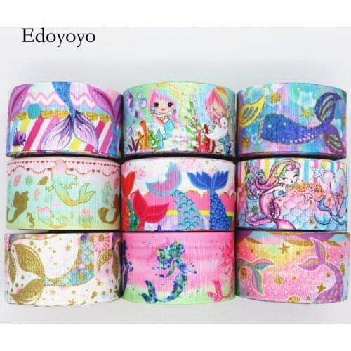 10 Yards 1.5'' 38MM Fish Tail/Mermaid Printed Grosgrain Ribbons For Hair Bows DIY Handmade Materials Y19082001