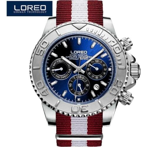 Multi function LOREO Diver Watch 200m Waterproof Mechanical Watch Sapphire Mirror Calendar Nylon Strap Luminous Watches men 9208