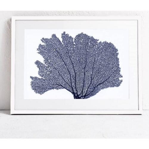 Nautical Decor Sea Coral Art Canvas Painting Wall Picture , Blue Coastal Wall Art Canvas Print Poster Home Bathroom Wall Decor