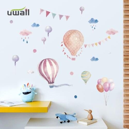 Cartoon Bunting Hot Air Balloon Wall Stickers For Kids Room Baby Bedroom Decor Wall Decoration Home Decor Self-adhesive Sticker