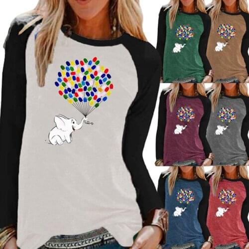 2021 New Autumn and Winter Fashion Printing Graphic Plus Size Loose Casual Shirt Round Neck Raglan Long Sleeve Women Tops-tees