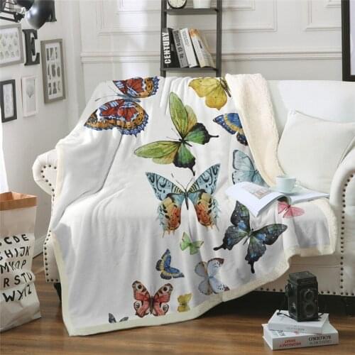 Flying Butterflies Sherpa Blanket for Beds Aminal Plush Throw Blanket Kids Adults Throw Bedding