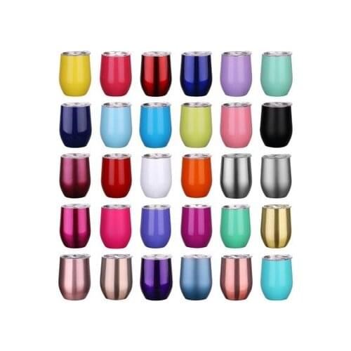 Wholesale 50pcs/lot 12oz Wine Tumbler Stainless Steel Wine Glass Egg Cup 2 layers Vacuum Insulated Beer Mug Wedding Party Gifts