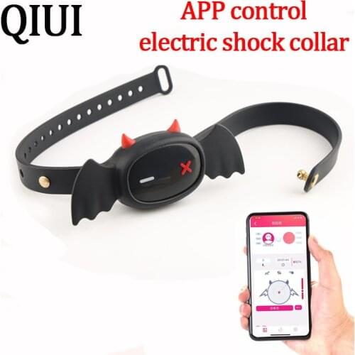 QIUI Little Devil Dog Slave Restraint Collar Electric Shock APP Remote Control Necklace BDSM Adult Games Sex Toys For Couples