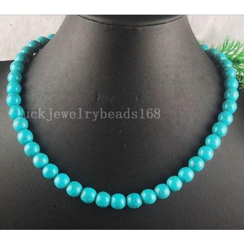 Free Shipping Fashion Jewelry 8mm 10mm Blue Howlite Beads Necklace 18" FG5079