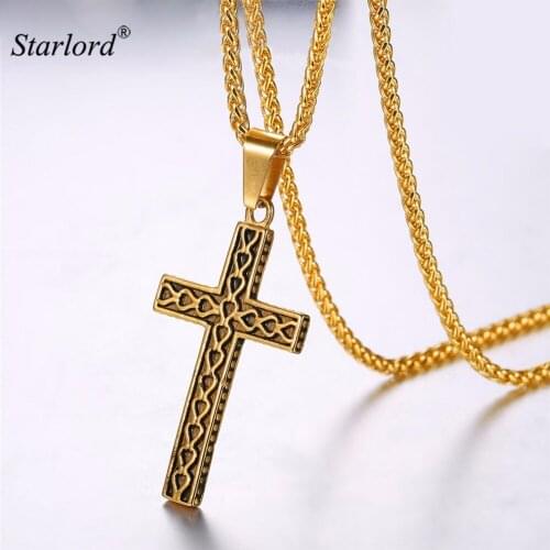 Simple Cross Necklace Pendant Stainless Steel Gold/Black Color Christian Jewelry Retro Cross Charm Necklace For Men/Women GP2867