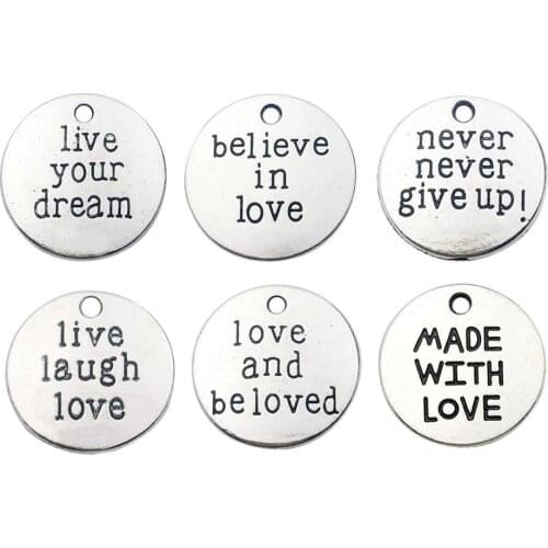 30pcs Inspiration Words Charms Mixed Round Words Pendants Crafting for DIY Necklace Bracelet Jewelry Making