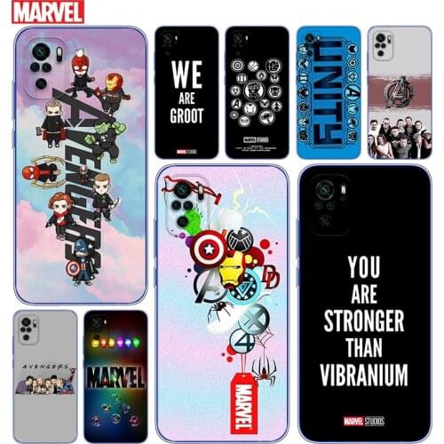 Transparent Cover Marvel Avengers cute text logo For Xioami Redmi Note 10 10S 9T 9S 9 8T 8 7S 7 6 5A 5 4X 4 Pro Max Phone Case