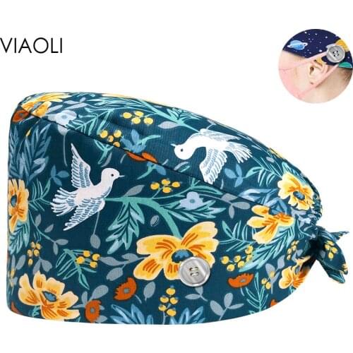 Multicolor Nursing Scrubs Caps Beautician Work Hat Dental Clinic Doctor Caps Pet Hospital Caps Surgical Medical Hat with Buttons
