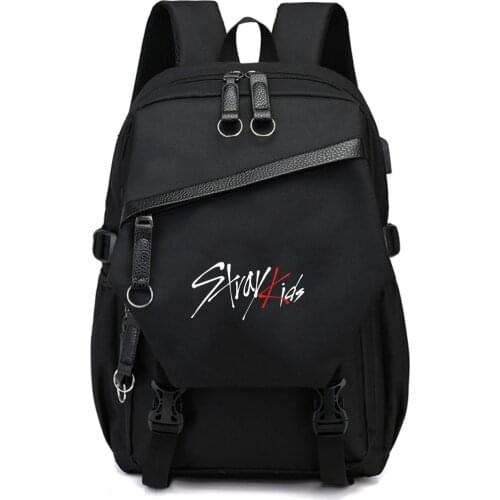Korean KPOP Stray kids Backpack Fashion Black traveling school bags Large capacity Polyester colth Kpop stray kids supplies