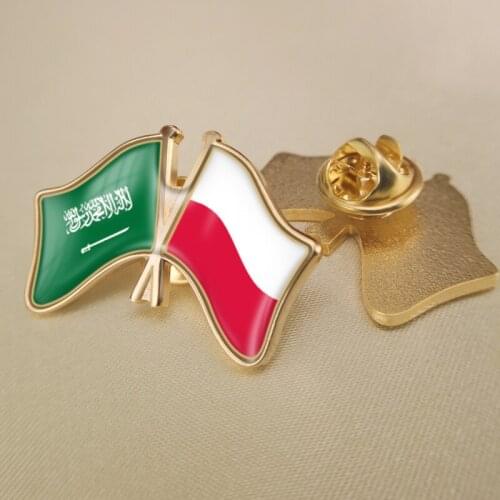 Saudi Arabia and Poland Crossed Double Friendship Flags Lapel Pins Brooch Badges