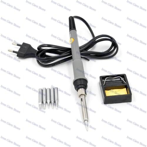 EU Plug Electrical Soldering Iron 220V 60W Adjustable Temperature Welding Tool Soldering Gun Station with Stand 5 Solder Tips