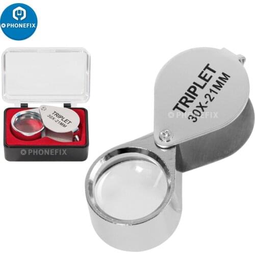 Folding Jewllery Loupe Magnifying Glass Portable Pocket Size Jewllery Magnifier Glasses 10X 20X 30X Magnification Metal 30*21 mm
