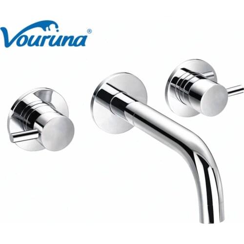 Solid Brass Chrome Finish In Wall Mount Bathroom Faucet Built-in Basin Wash Mixer Tap Sets