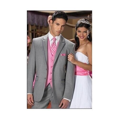 Custom Made Groom Tuxedo Light Gray Groomsmen Notch Lapel Wedding/Dinner Suits Best Man Bridegroom (Jacket+Pants+Tie+Vest) B196
