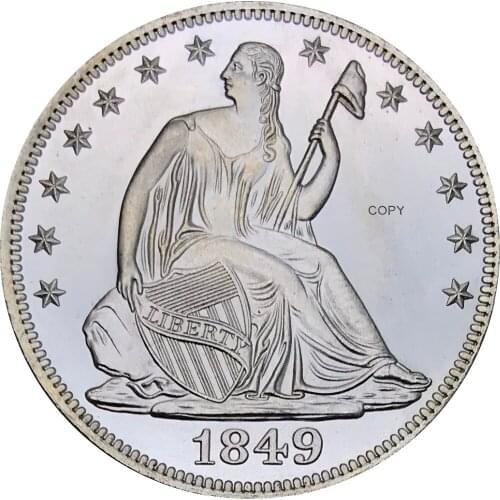 United States Of America 1849 Half Dollars Seated Liberty No Motto Brass Silver Plated Copy Coins