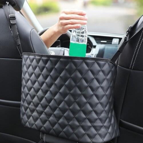 Car Large Capacity Storage Pocket Seat Crevice Net Handbag Holder Luxury Leather Seat Back Organizer Mesh Bag Automotive Goods
