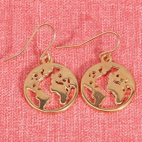 Trendy Gold Dangle Earrings Geography World Map Drop Earrings Gifts for Women Earth Day Jewelry Earrings Accessories Round Alloy