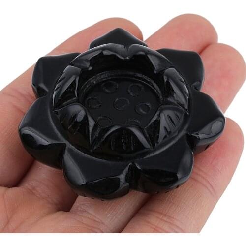 TUMBEELLUWA 2" Black Obsidian Lotus Flower Healing Crystal Ball Stand Office/Home Decor