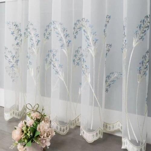 Country Style Tulle Sheer lavender Embroidery Window Curtains with Lace Home Living Room Decoration in the Kitchen Cafe Curtai