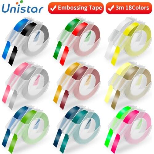 Unsitar 1 roll 3D Embossing Tape Compatible for Dymo PVC Printer Ribbons Multiple Colors for 1610 1880 12965 Label Printers