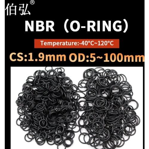 NBR O Ring Seal Gasket Thickness CS1.9mm OD5-100 Oil and Wear Resistant Automobile Petrol Nitrile Rubber O-Ring Waterproof Black