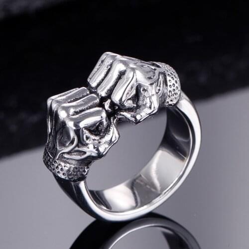 Vintage Gothic Mens Fashion Punk Rock 316L Stainless Steel Biker Fist Ring