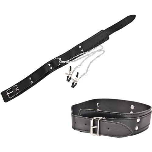 Adult Games Fetish PU Leather Neck Collar Nipple Clamps For Couples BDSM Bondage Sex Products Sex Toys For Woman