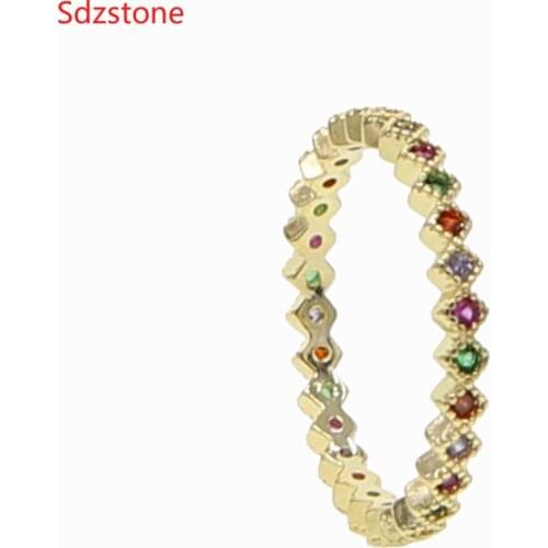 2020 Hot Fashion Gold Color Simple Cz Band Ring Midi Minimal Paved Mix Colord Cz Delicate Top Quality Cute Elegant Girls Jewelry