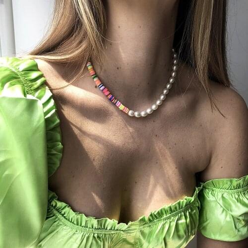 Trendy Cute Beaded Choker Necklace For Women Bohemian Colorful Handmade Simulated Pearl Necklace Collar Jewelry