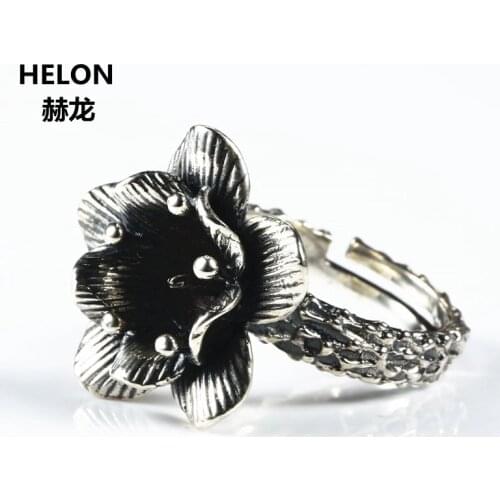 5pcs/lot Sterling Silver 925 Women Engagement Wedding Ring Pearl 7x7mm Semi Mount Fine Jewelry Vintage Art Deco Thai Silver