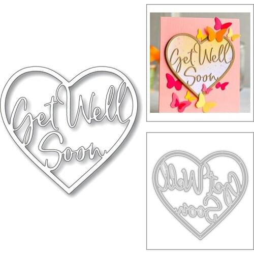 2020 New Heart Frame English Word Get Well Soon Metal Cutting Dies For DIY Scrapbooking Greeting Card and Paper Making no stamps