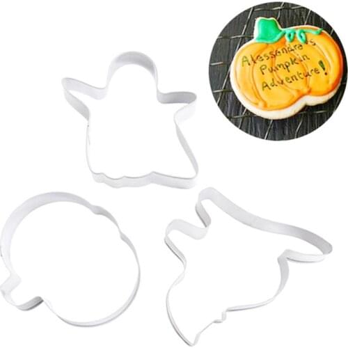 3pcs Cake Cutter Stainless Steel Cake Stencils Halloween Series Cats Pumpkin Shape Chocolate Cookie Cutters Baking Mold