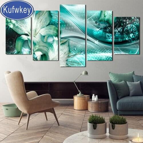 5d Diy Diamond Painting Cross Stitch"Green Lily Diamond"Full Square Round Handicraft Embroidery 3D Picture Of Rhinestone 5 Pcs