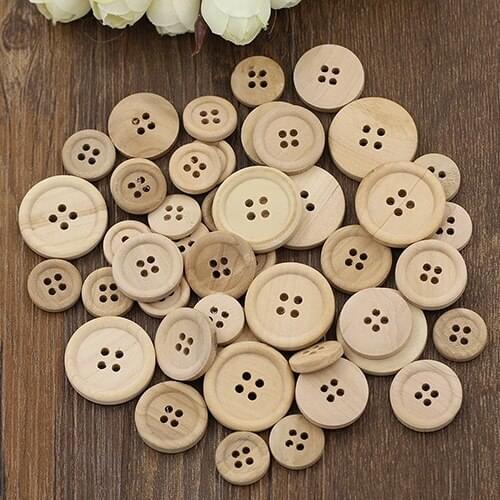 800 Pcs Mixed Round Natural Color 4-Holes Wooden Buttons Sewing Scrapbooking DIY 12mm-30mm