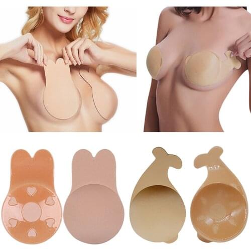 Self Adhesive Silicone Bra Pads Reusable Women Fish Tail Bh Sticky Bra Strapless Push Up Invisible Bra Sexy Lingerie Rabbit Bras