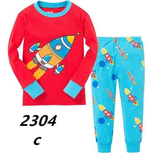 Kids Boys Girls Pajama Sets Rocket Cartoon Print Long Sleeve O-Neck T-Shirt Tops + Pants Toddler Baby Autumn Sleeping Clothing