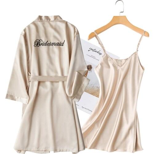 Bride Bridesmaids Wedding Kimono Robe Gown Suit Lady Casual Bathrobe Sleepwear Sexy Nightgown Spring Summer Faux Silk Home Dress