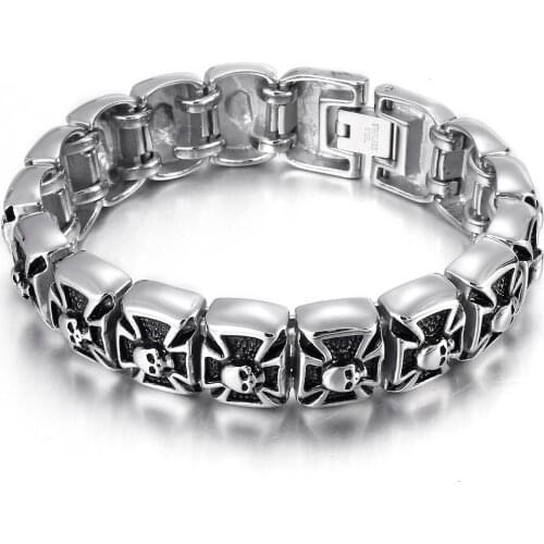 Jewels Store 17mm Skull Series Punk Mens Charm Bracelet Jewelry Wristband Accessories Gift Chain For Man JS36807-D