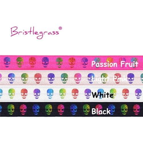 BRISTLEGRASS Combo 4 Yard 5/8" 15mm Rainbow Skull Foil Print Fold Over Elastic FOE Spandex Satin Band Headband Tutu Dress Sewing
