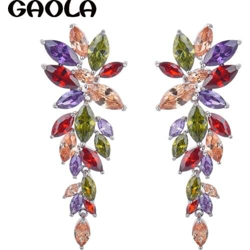 Elegant High Quality Cubic Zirconia Earrings silver Plated Leaves Dangle Earrings GLE1605