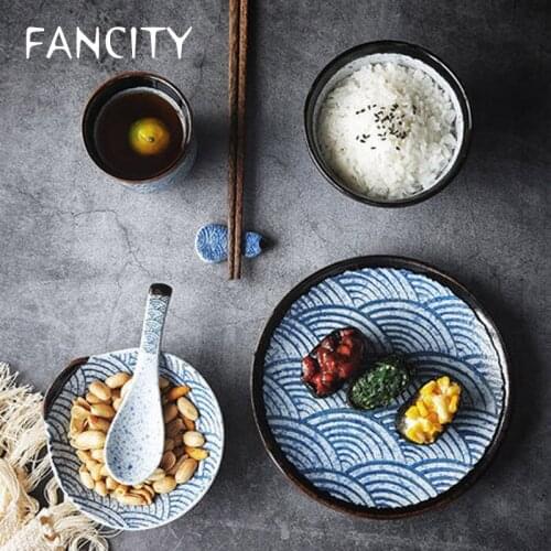 FANCITY Japanese style tableware set for one person ceramic restaurant supporting dishes spoon cup dinner plate rice bowl bone