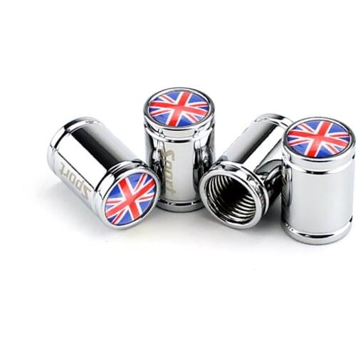 UK Flag 4pcs Aluminum Car Tire Valve Stem Caps for Auto Bike Motorcycle Valve Covers for US Valves Car-styling Parts Accessories