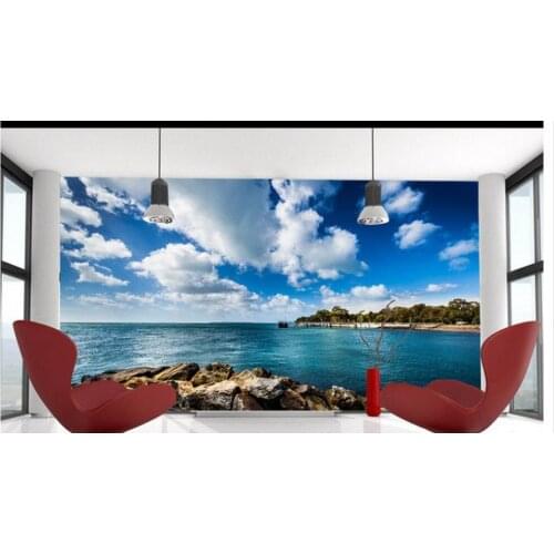 Custom photo wallpaper 3d murals wallpaper Clear blue sea blue sky white cloud landscape paintings mural wall papers home decor