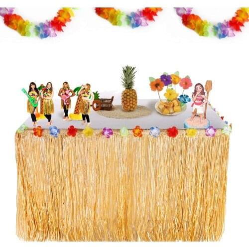 Hawaiian Plastic Table Skirt with Luau Hawaiian Flowers for Diy Tropical Beach Wedding Anniversary Garden Picnic Candy Bar Par